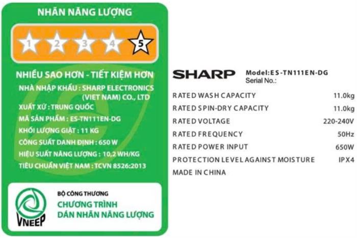 Máy giặt Sharp 11 kg ES-TN111EN-DG