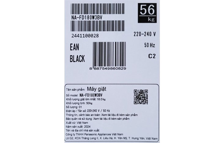 Máy giặt Panasonic Inverter 18 kg NA-FD180W3BV