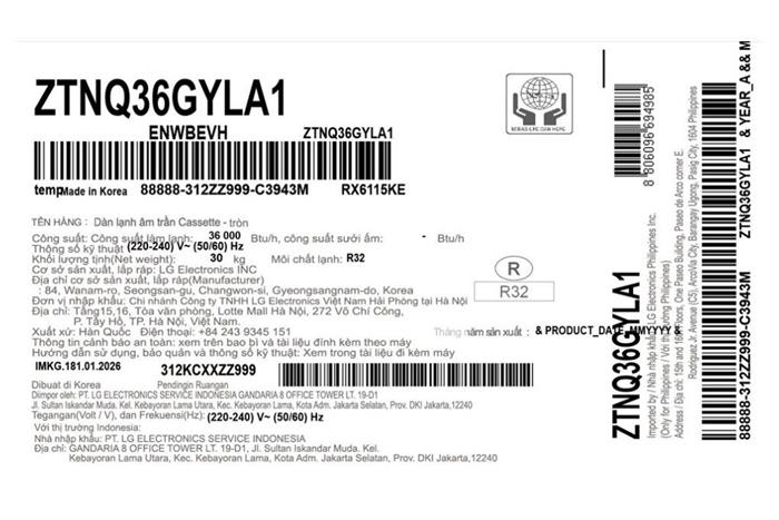 Máy lạnh âm trần LG Inverter 4 HP ZTNQ36GYLA1