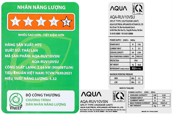 Máy lạnh Aqua Inverter 1 HP AQA-RUV10VS