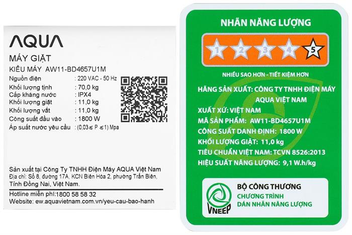 Máy giặt Aqua Inverter 11 kg AW11-BD4657U1M(GN)