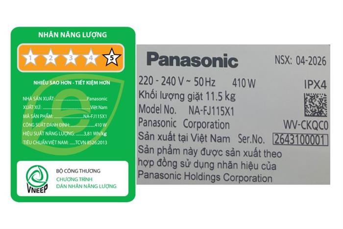 Máy giặt Panasonic Inverter 11.5 kg NA-FJ115X1BV