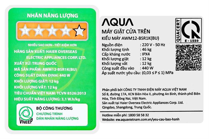 Máy giặt Aqua Inverter 12 kg AWM12-BSR1K(BU)