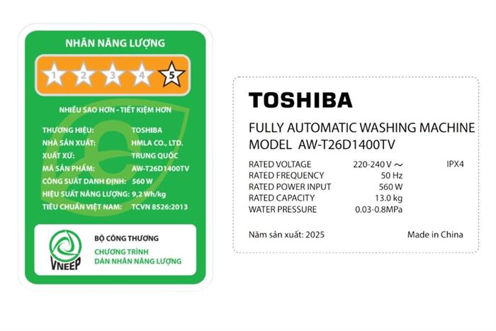 Máy giặt Toshiba Inverter 13 kg AW-T26D1400TV (MG)