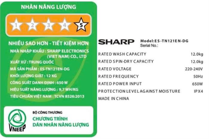 Máy giặt Sharp 12 kg ES-TN121EN-DG
