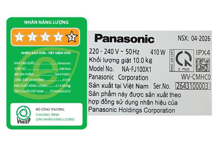 Máy giặt Panasonic Inverter 10 kg NA-FJ100X1DV