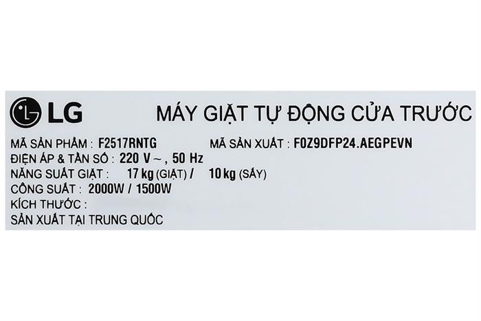 Máy giặt sấy LG Inverter giặt 17 kg - sấy 10 kg F2517RNTG