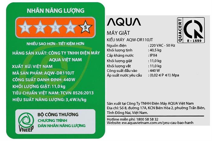 Máy giặt Aqua Inverter 11 kg AQW-DR110JT BK