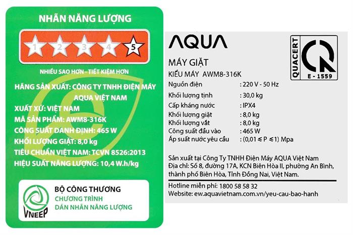 Máy giặt Aqua 8 kg AWM8-316K(B)