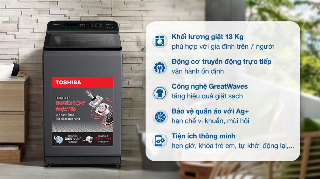 Máy giặt Toshiba Inverter 13 kg AW-T26D1400TV (MG)