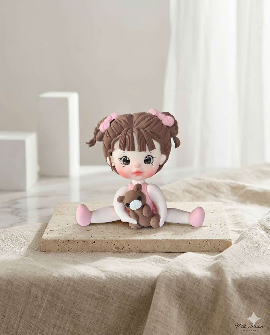 Chibi em bé hồng ôm gấu