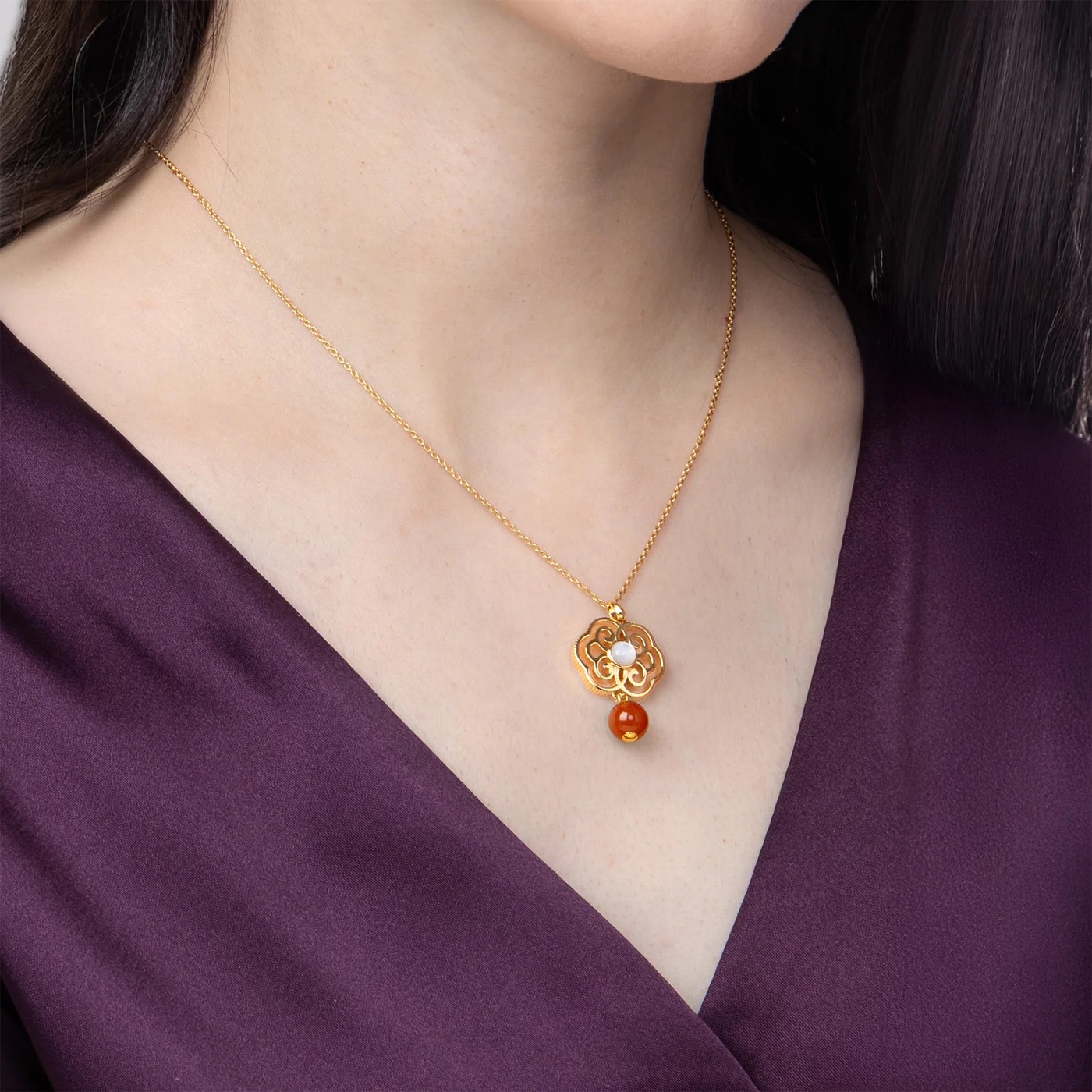 Dây chuyền - Cam (Blissful Ruyi-Carnelian)