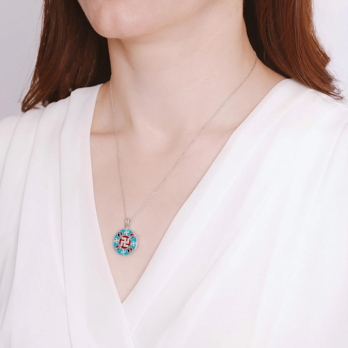 Mặt dây chuyền hình tròn (Wan Enamel Teal - Silver 20mm)