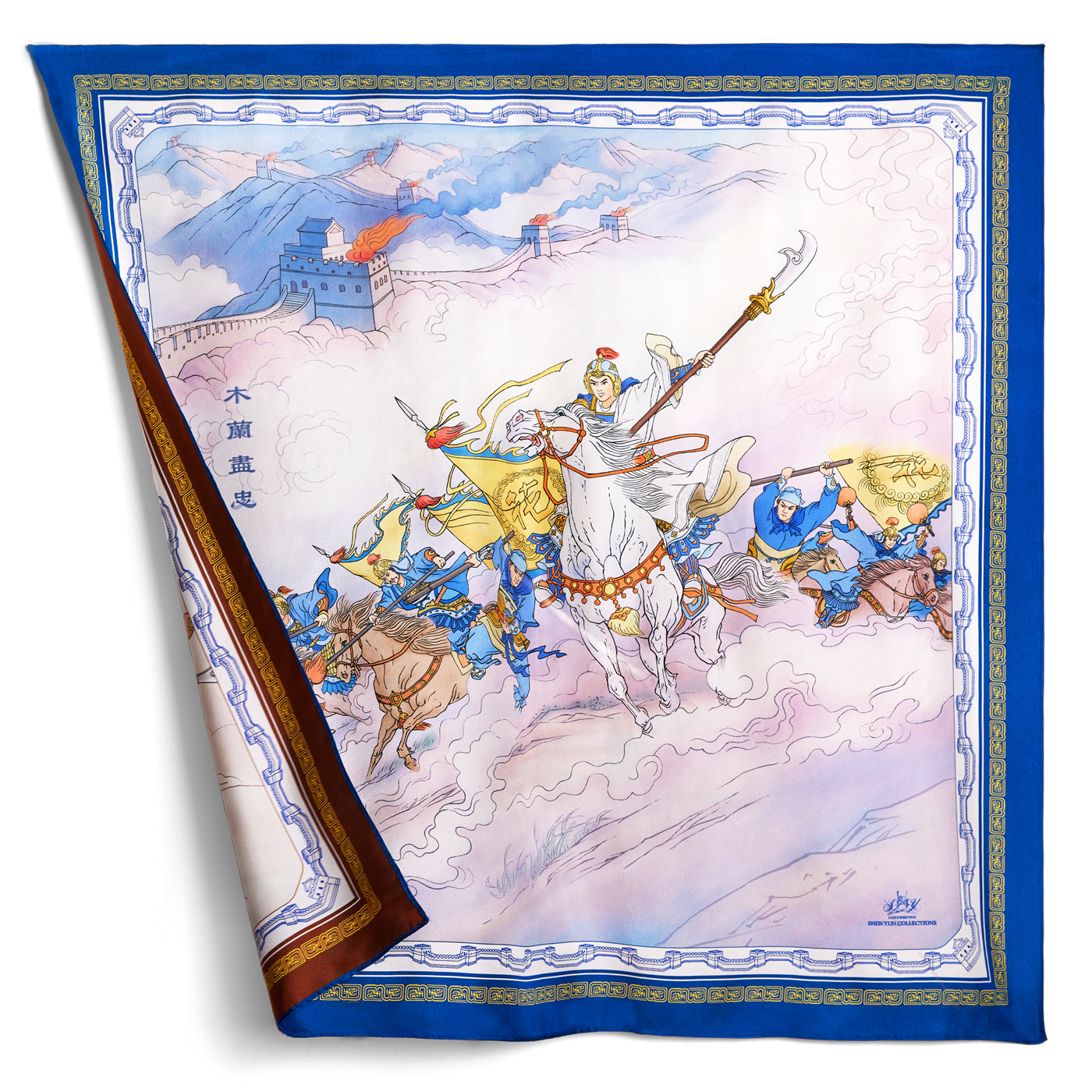 Khăn lụa Mộc Lan - 2 mặt - Xanh và Đồng ((Mulan - Royal Blue & Bronze)