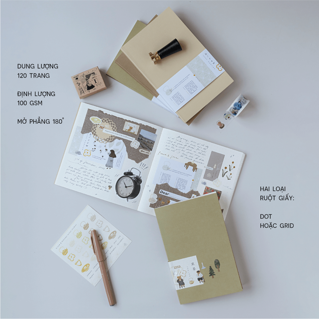 Sổ bìa giấy B/rew size Square - 3 màu sắc tượng trưng cho 3 loại trà phổ biến của Nhật Bản