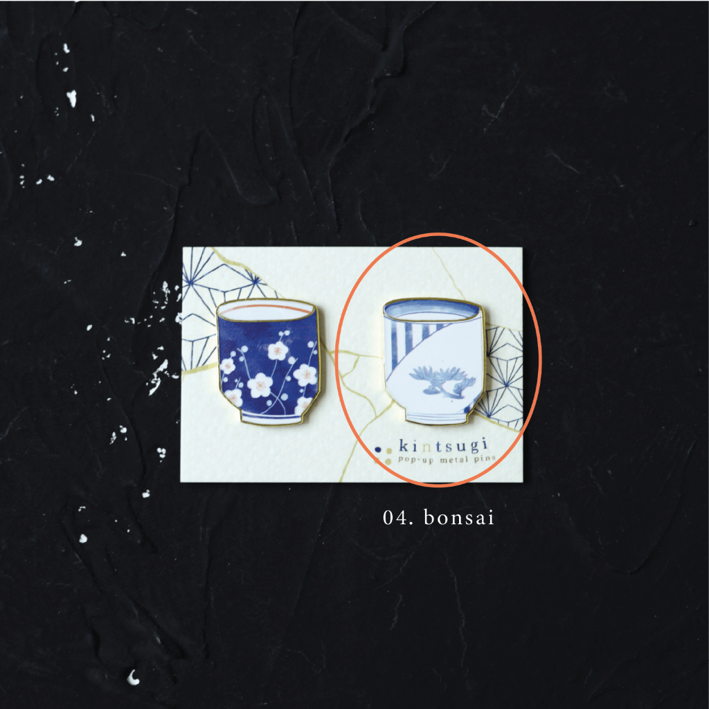 Pin 'tách trà Kintsugi' đế nam châm dùng làm trang trí, bookmark, gắn vật dụng gia đình