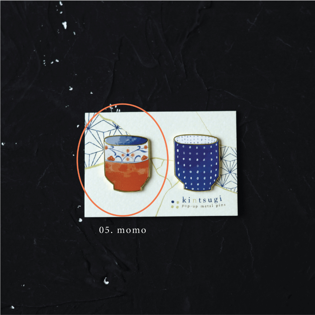 Pin 'tách trà Kintsugi' đế nam châm dùng làm trang trí, bookmark, gắn vật dụng gia đình