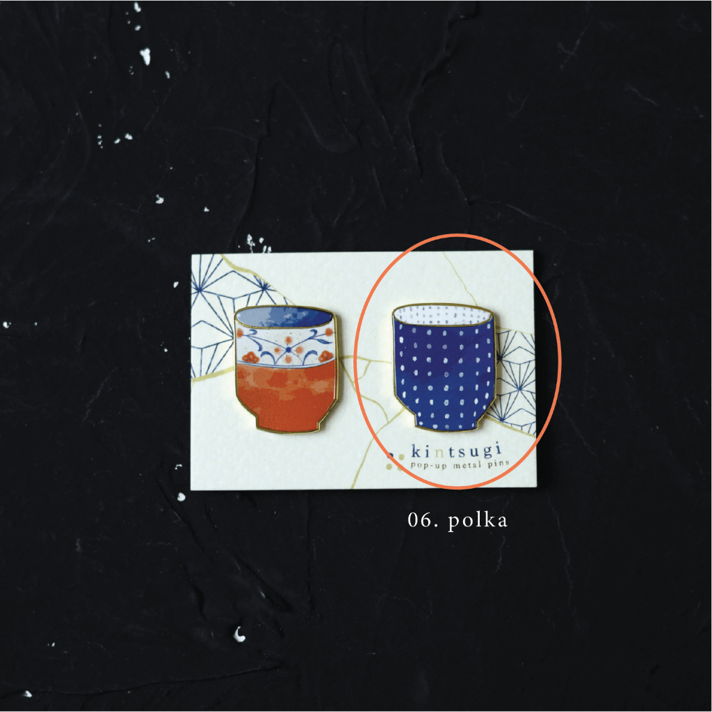 Pin 'tách trà Kintsugi' đế nam châm dùng làm trang trí, bookmark, gắn vật dụng gia đình