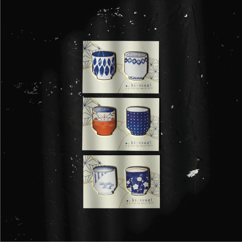 Pin 'tách trà Kintsugi' đế nam châm dùng làm trang trí, bookmark, gắn vật dụng gia đình