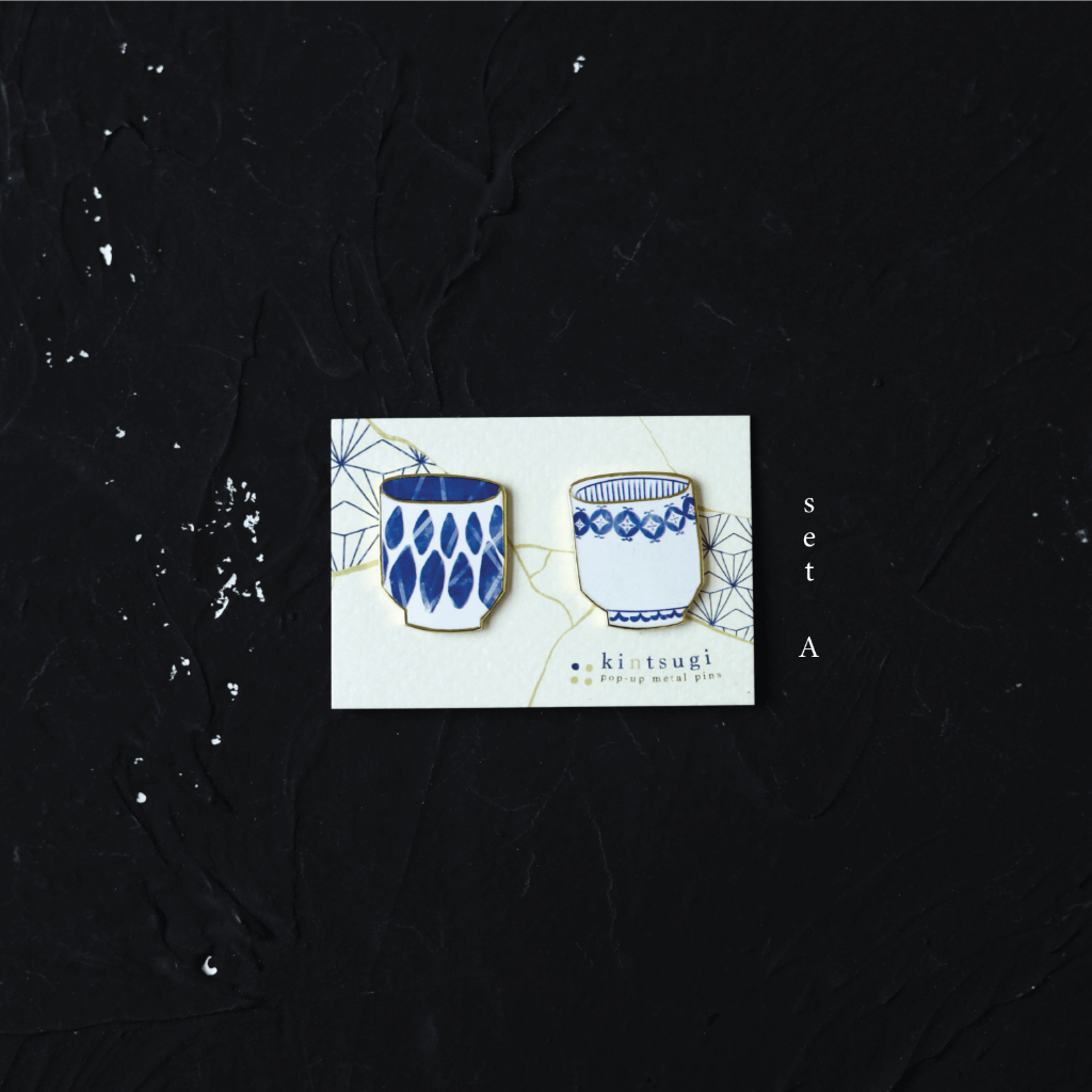 Pin 'tách trà Kintsugi' đế nam châm dùng làm trang trí, bookmark, gắn vật dụng gia đình