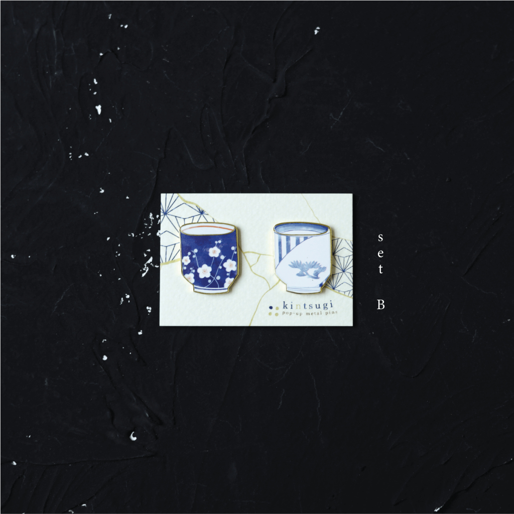 Pin 'tách trà Kintsugi' đế nam châm dùng làm trang trí, bookmark, gắn vật dụng gia đình