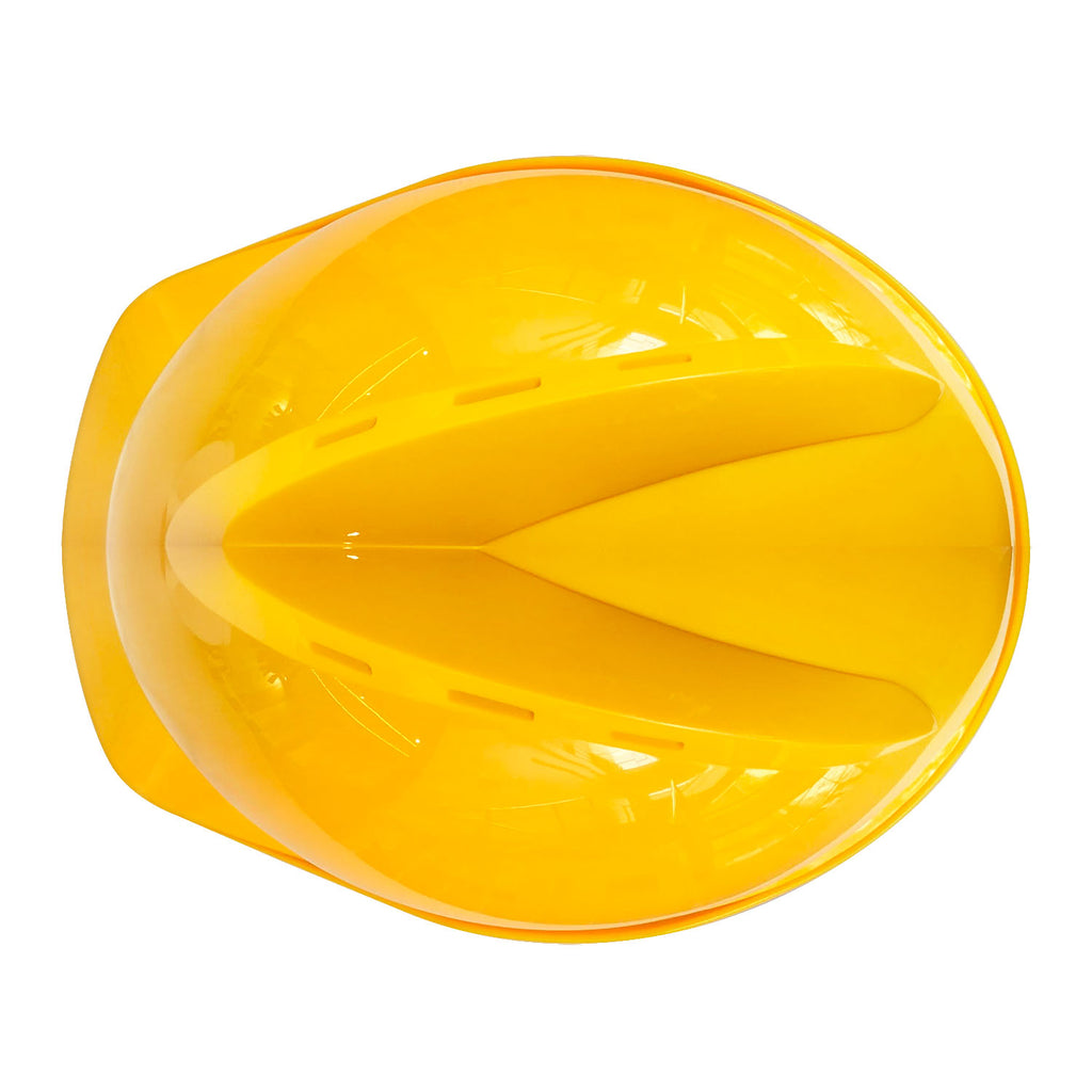 V型带透气孔安全帽，包印刷 (黄色,顶) Mũ bảo hộ VP-HE02-V-Vàng (Có thoáng khí, không xốp)  + IN LOGO