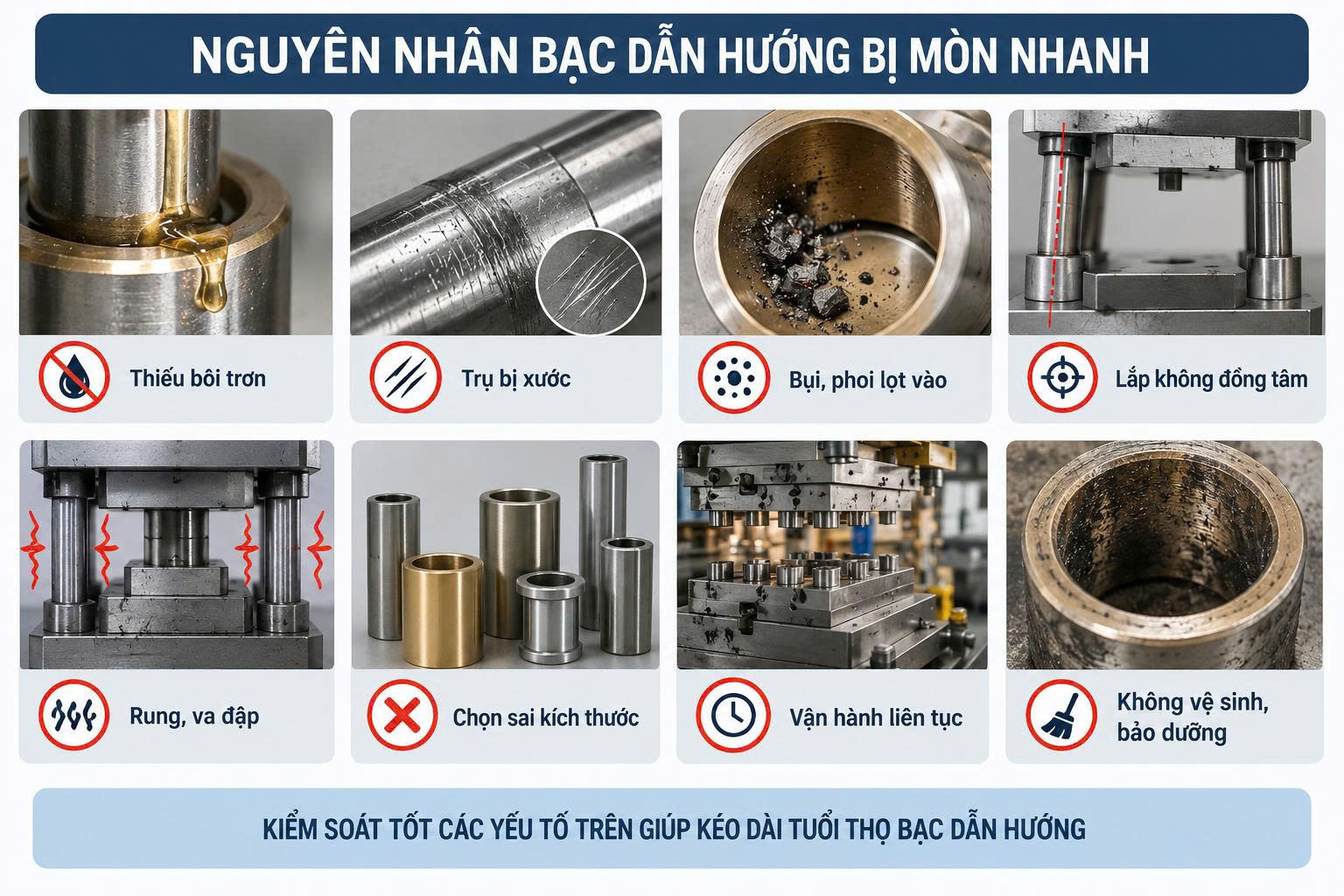 Nguyên nhân bạc dẫn hướng bị mòn nhanh và cách hạn chế