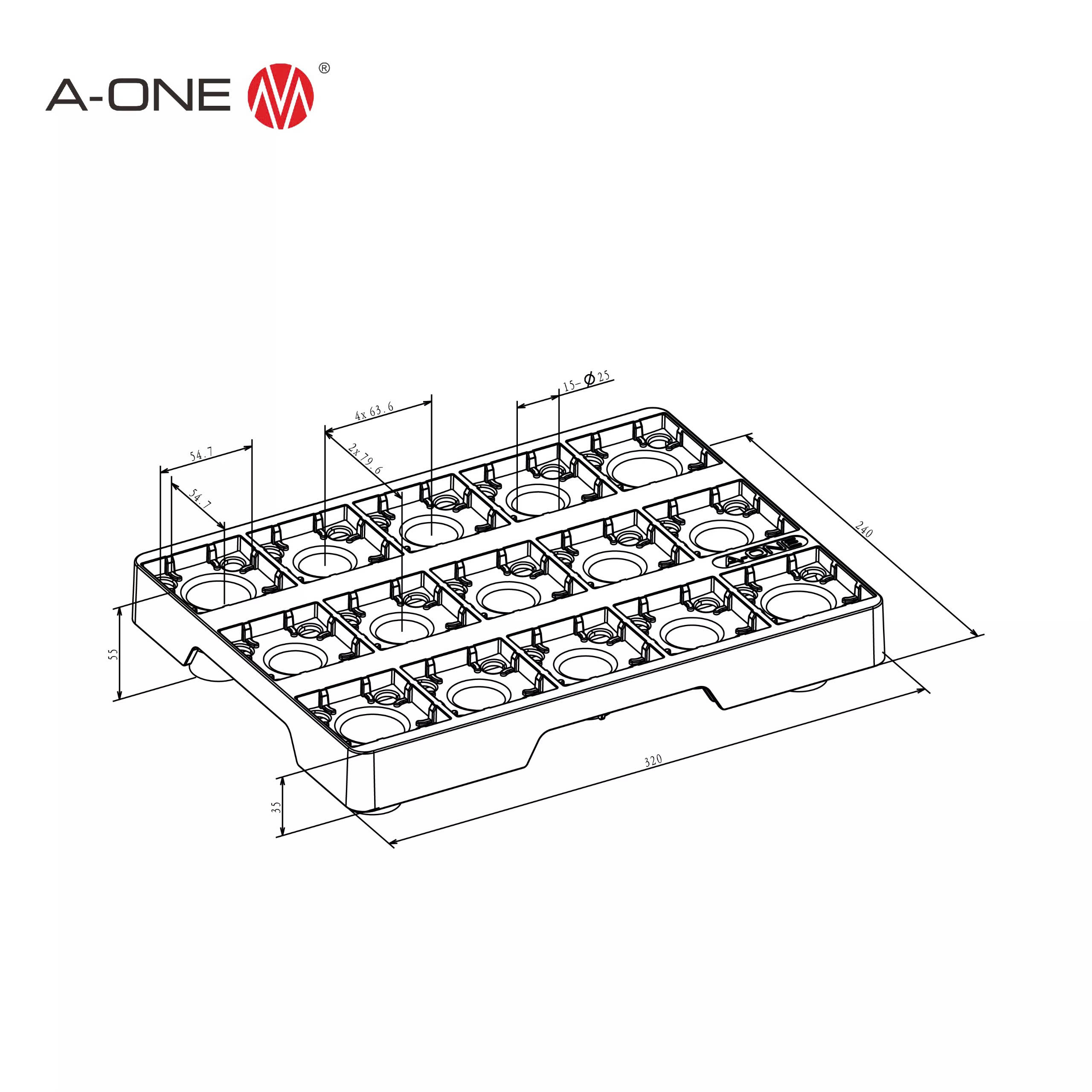 Bản vẽ khay đựng điện cực A-ONE 3A-300107 15 vị trí