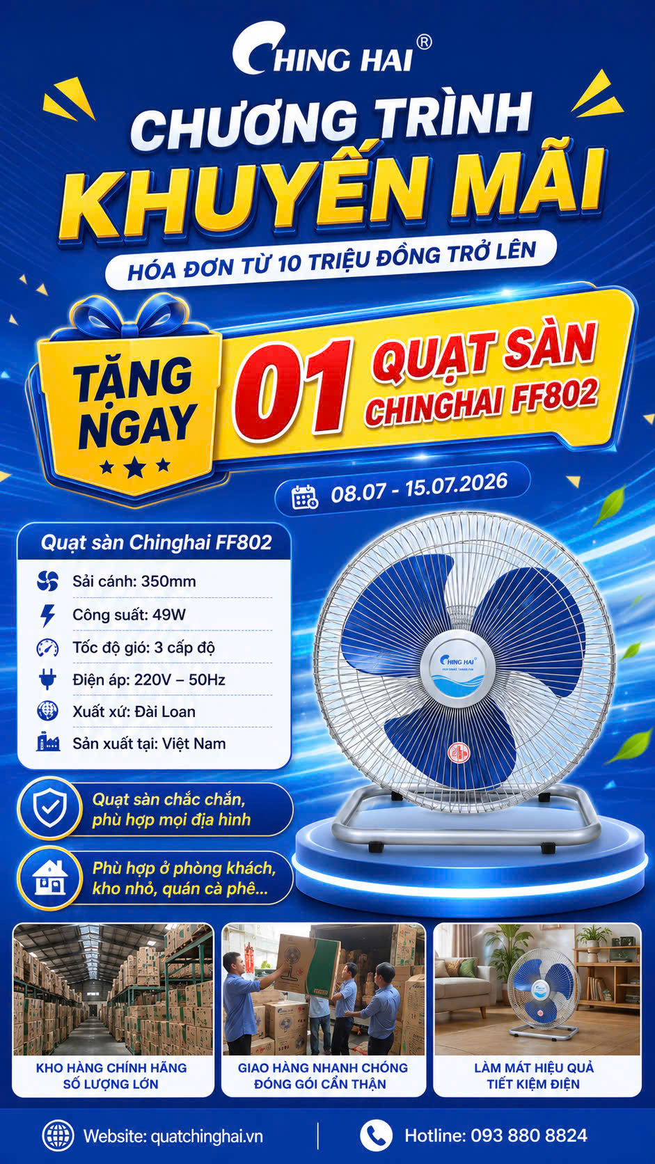 CHỐT ĐƠN TỪ 10 TRIỆU – RINH NGAY QUẠT SÀN CHINGHAI FF802 XỊN XÒ! 🎁✨
