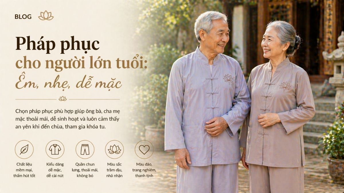 Pháp phục cho người lớn tuổi: Êm, nhẹ, dễ mặc và an toàn khi đi chùa