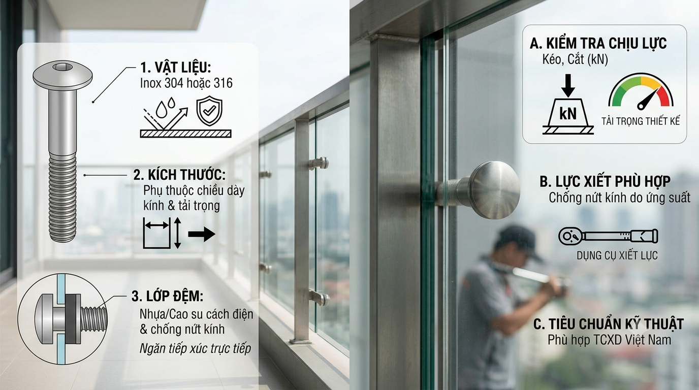 Cách Chọn Bulong Cho Lan Can Kính Cường Lực: Yêu Cầu Kỹ Thuật