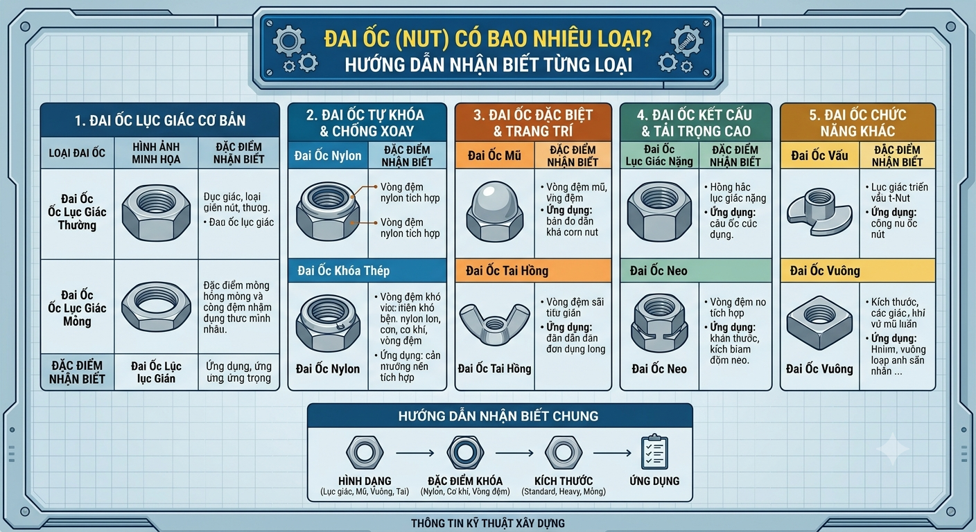 Đai Ốc (Nut) Có Bao Nhiêu Loại? Hướng Dẫn Nhận Biết Từng Loại