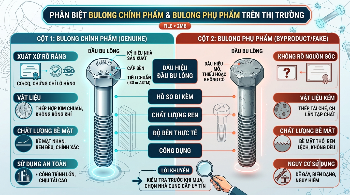 Phân Biệt Bulong Chính Phẩm Và Bulong Phụ Phẩm Trên Thị Trường