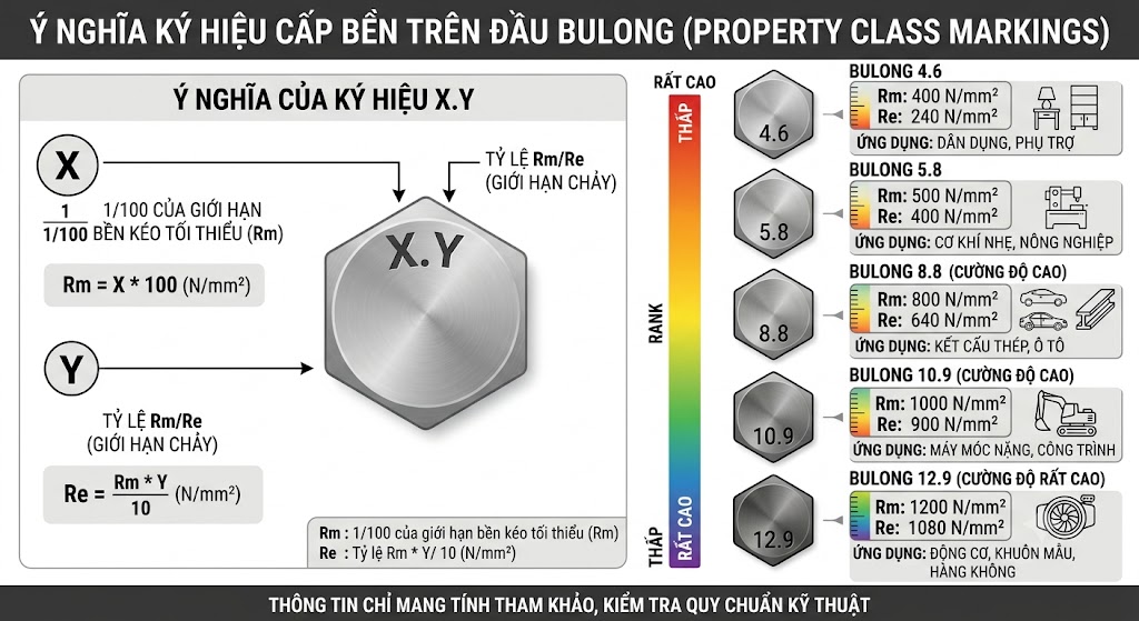 Ý Nghĩa Ký Hiệu Cấp Bền 4.6, 5.8, 8.8, 10.9, 12.9 Trên Đầu Bulong