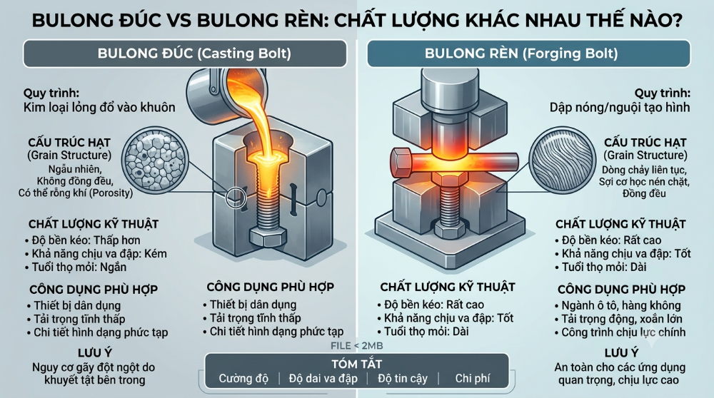 Bulong Đúc (Casting Bolt) vs Bulong Rèn (Forging Bolt): Chất Lượng Khác Nhau Thế Nào?