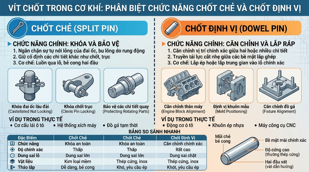 Chốt Chẻ Và Chốt Định Vị: Phân Biệt Chức Năng Trong Cơ Khí
