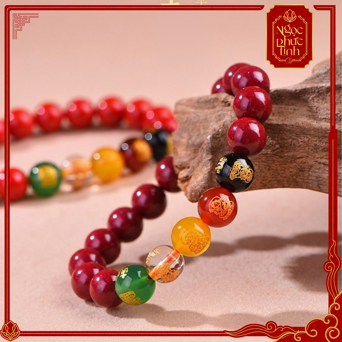 Vòng Tay Đá Chu Sa Ngũ Lộ Thần Tài - 6mm