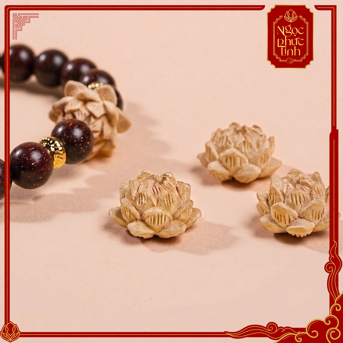Vòng Tay Gỗ Tử Đàn Hoa Sen Không Kết - 10mm