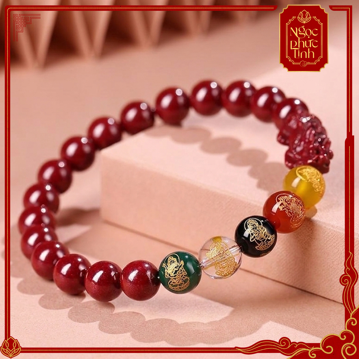 Vòng Tay Đá Chu Sa Tỳ Hưu Ngũ Lộ Thần Tài - 12mm