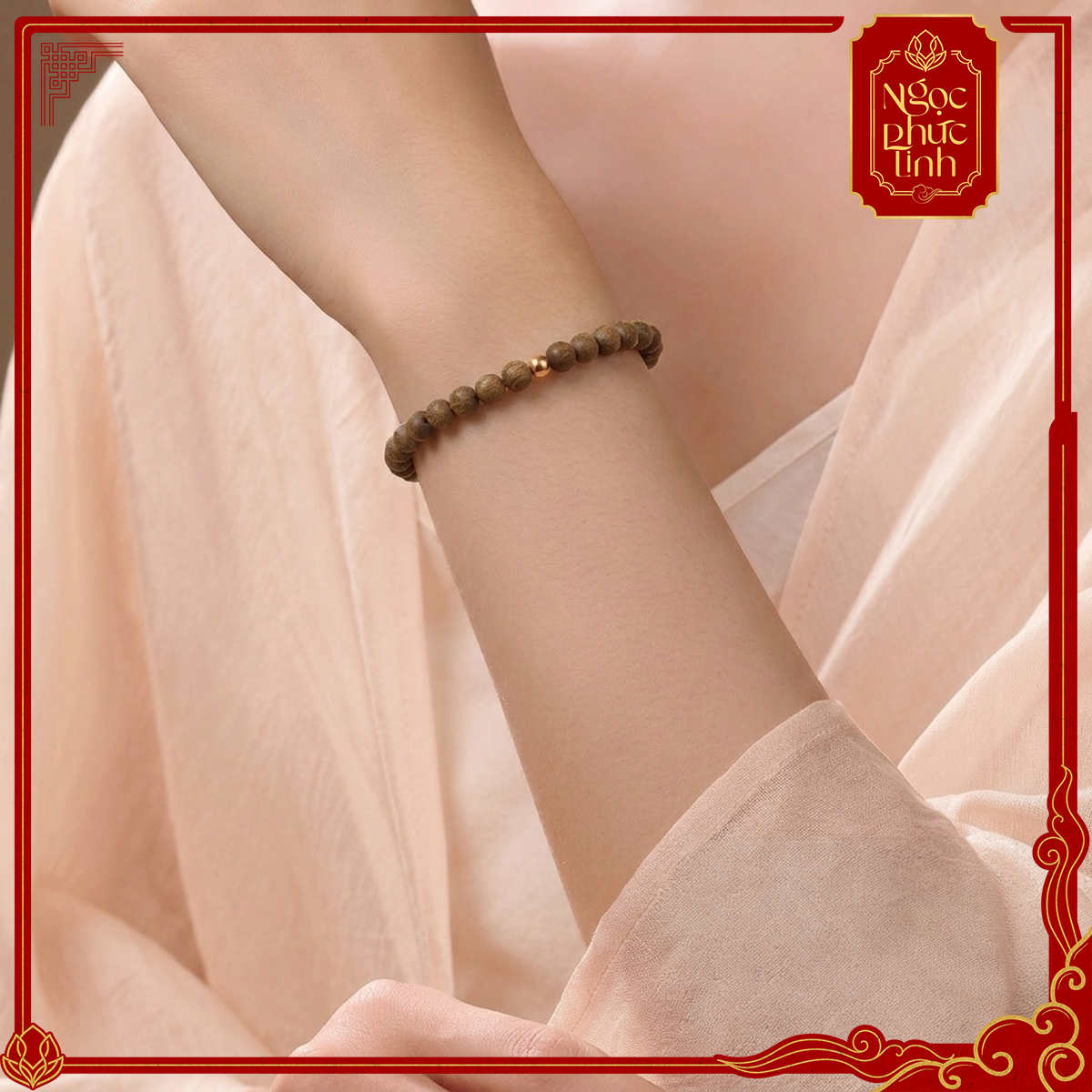 Vòng Tay Gỗ Đàn Hương Kim Ngân Xanh