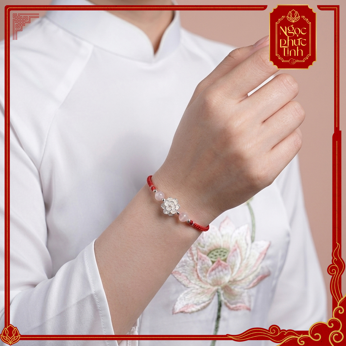 Vòng Tay Chỉ Đỏ Hoa Sen Mã Não