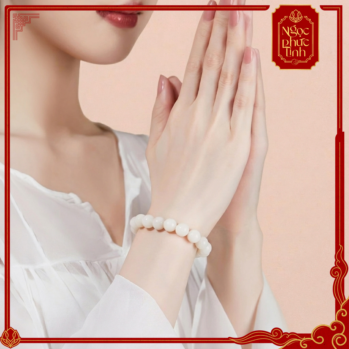 Vòng Tay Bạch Ngọc Bồ Đề Trắng Lu 12mm