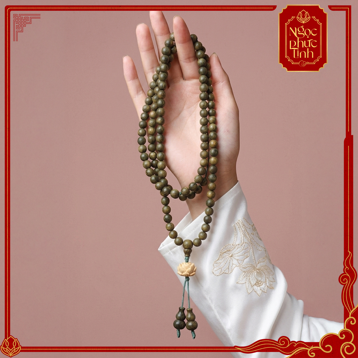 Vòng Tay Gỗ Đàn Hương 108 Hoa Sen