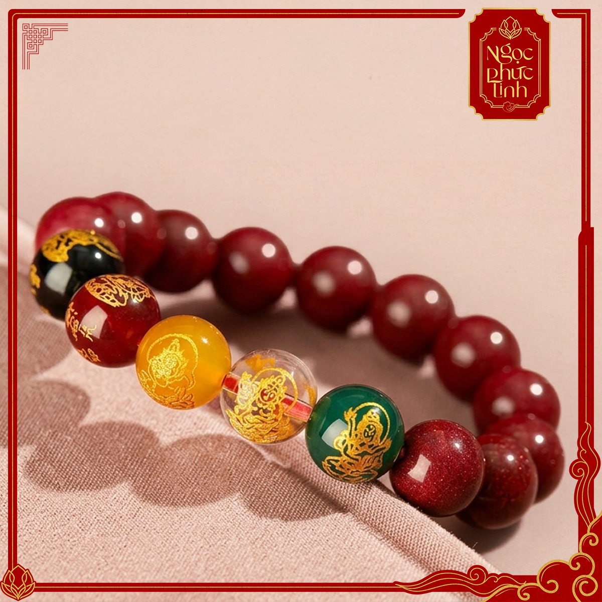 Vòng Tay Đá Chu Sa Ngũ Lộ Thần Tài -  10mm