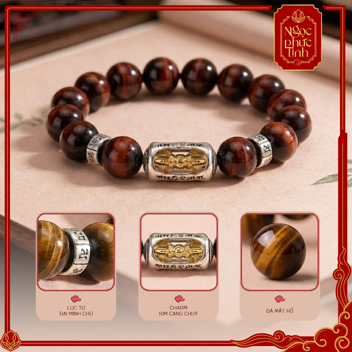 Vòng Tay Đá Mắt Hổ Đỏ Kim Cang Chuỳ - 10mm