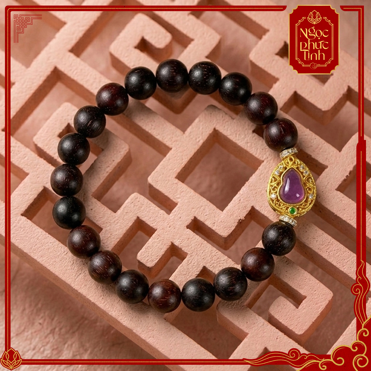Vòng Tay Gỗ Tử Đàn Hồ Lô Kim Phúc - 8mm