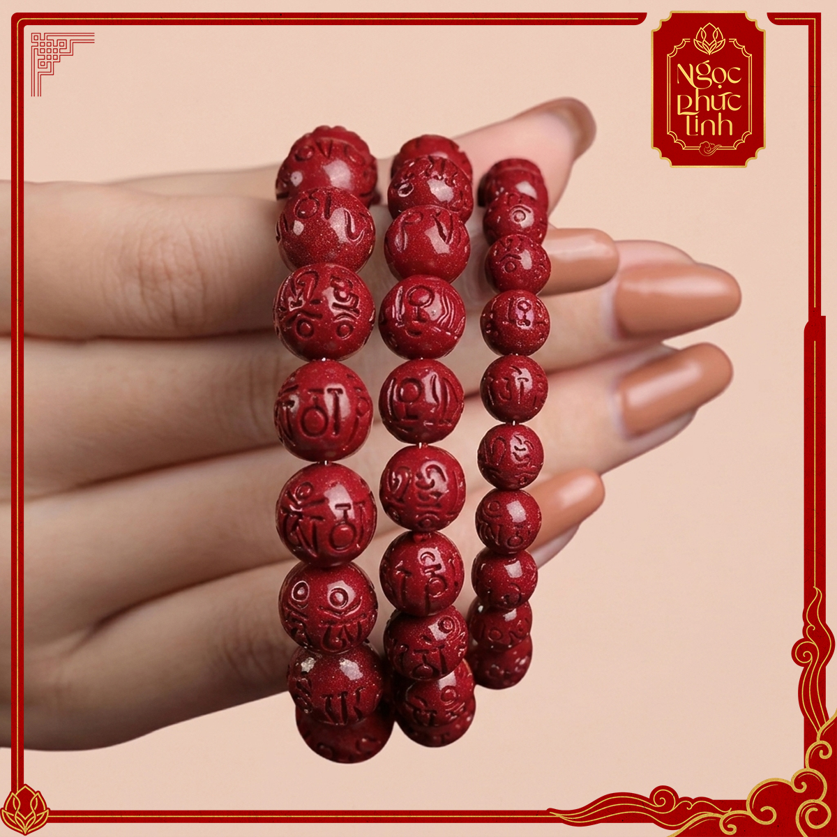 Vòng Tay Đá Chu Sa Chú Lục Tự Đại Minh - 12mm