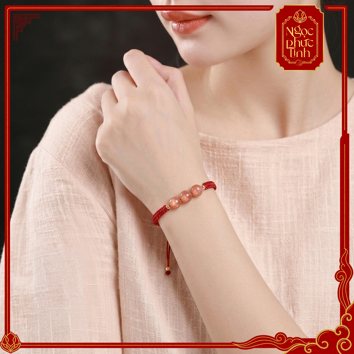 Vòng Tay Chỉ Đỏ Thạch Anh Dâu Tây