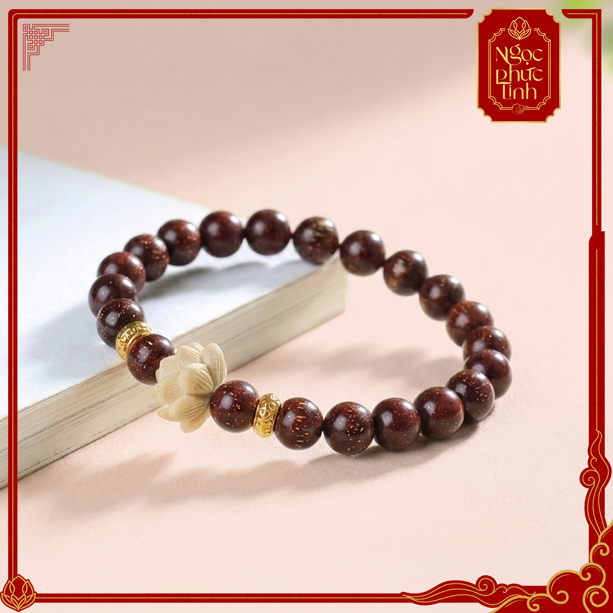 Vòng Tay Gỗ Tử Đàn Hoa Sen Không Kết - 10mm