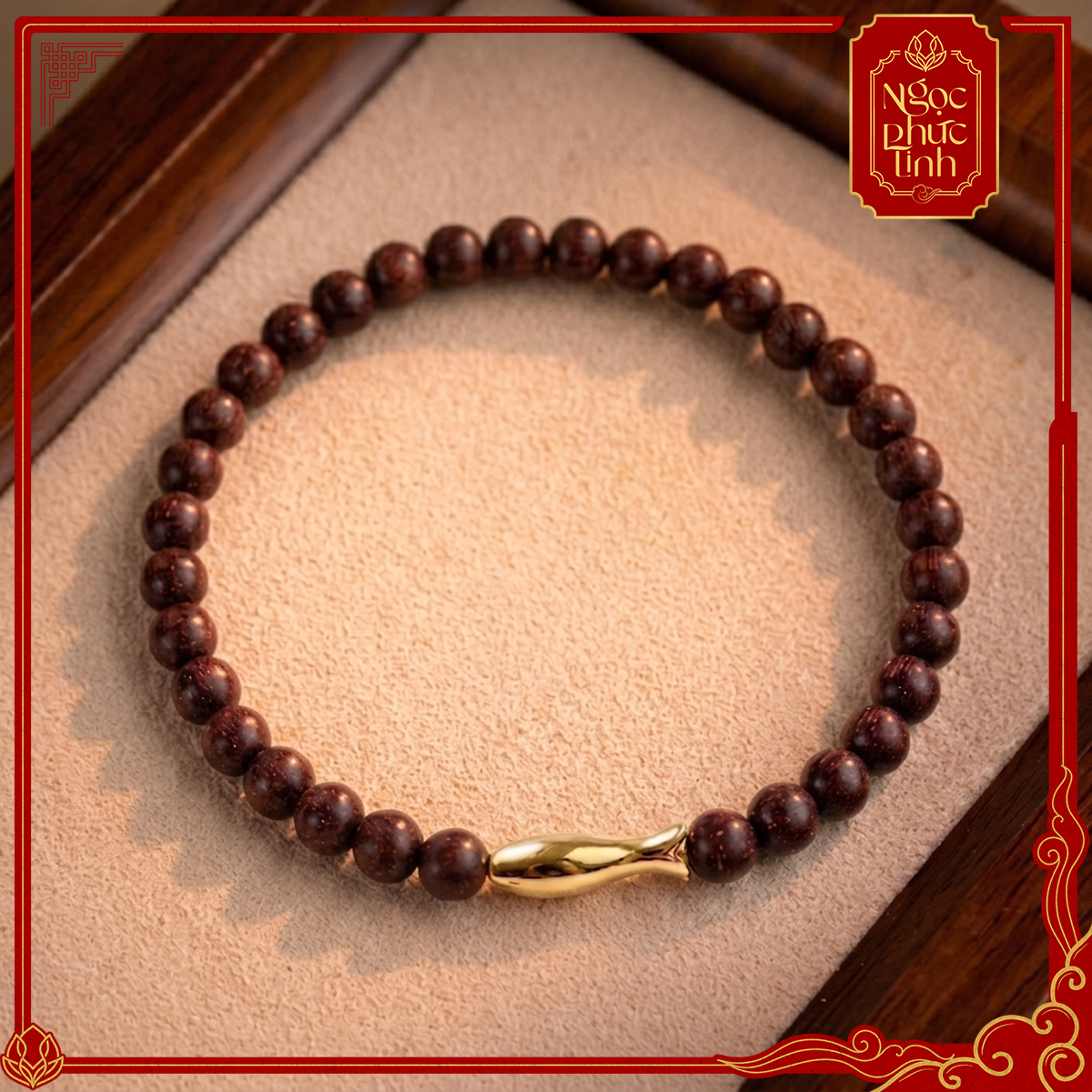 Vòng Tay Gỗ Tử Đàn Phúc Ngư Vàng - 6mm